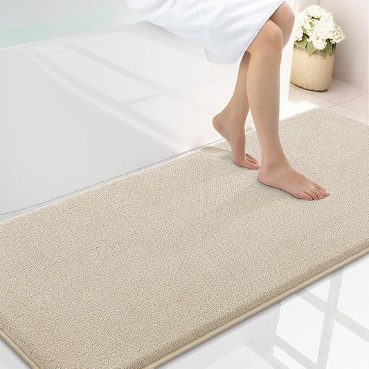 Smiry Memory Foam Bath Mat 59x24, Extra Soft Absorbent Bathroom Rugs | Beige Quick Dry, Machine Washable Bath Mats for Bathroom, Shower, Tub and Home Decor Accessories