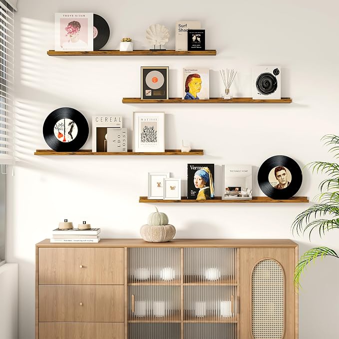 Floating Picture Ledge Shelves for Wall Set of 2, 72 Inches Picture Ledge Shelf with Long Large Nursery Book Shelf for Storage, Bookshelf Wall Mounted Living Room Decor Frames, Rustic Brown