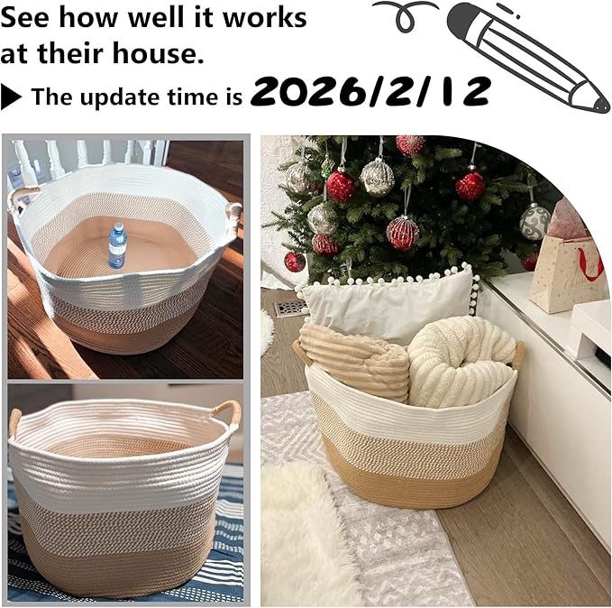Artfeel 100L Large Cotton Rope Basket, Decorative Woven Blanket Storage for Living Room, Boho Toy Storage & Toy Box for Kids, Versatile Laundry Basket & Nursery Hamper for Blankets(Grey)