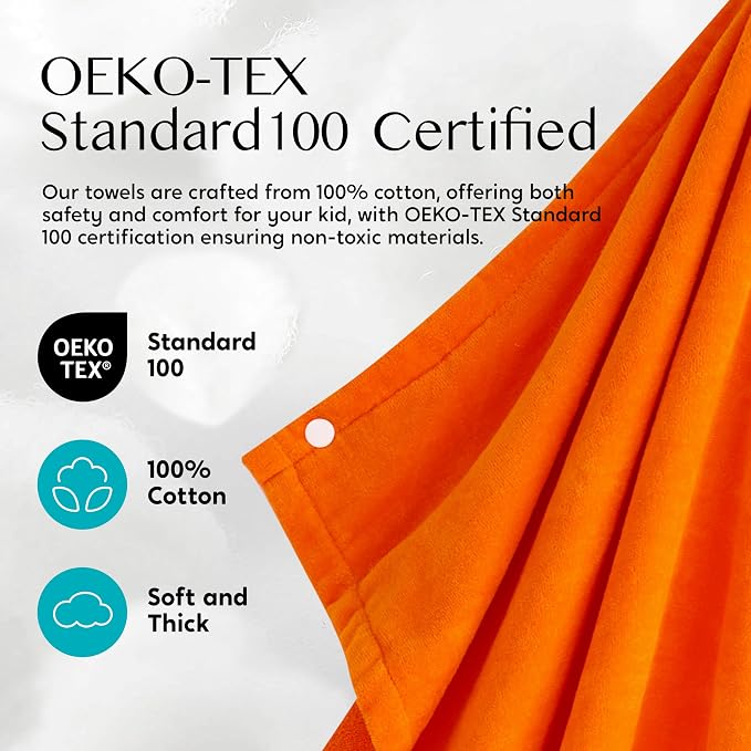 Joiedomi Hooded Towel for Kids Soft 100% Cotton Bath Beach Towel 30" x 50" for Kids 3-8 Years Toddler Pool Poncho with Hood Absorbent Swim Wrap for Boys Girls Orange Fox