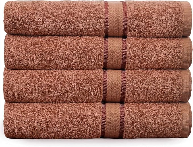 COTTON CRAFT Ultra Soft Bath Towels - 4 Pack 100% Cotton Large 30x54 inches | Oversized 580 GSM Absorbent Mocha Bath Towel with Luxurious Rayon Border - Ideal for Everyday use - Easy Care Machine Wash