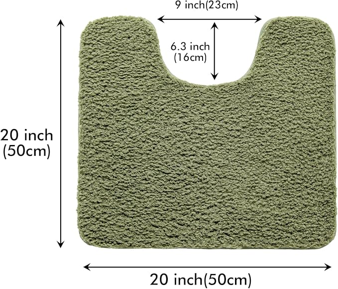 MIULEE Sage Toilet Bathroom Rug U-Shaped Microfiber Bath Mat 20x20 Inch | Absorbent, Non Slip, Quick Dry, Fluffy Bath Rugs for Bathroom Floor Tub Showers, Machine Washable