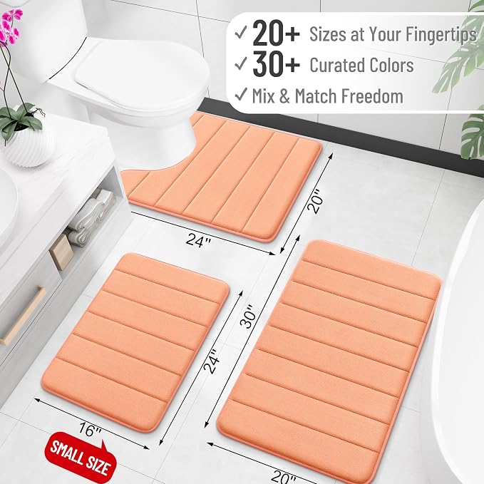 OLANLY Memory Foam Toilet Rugs U Shaped 24x20, Super Soft and Absorbent | Peach, Quick Dry Commode Contour Bath Rugs, Machine Washable Toilet Mat, Comfortable Bathmat Carpet for Bathroom Floor