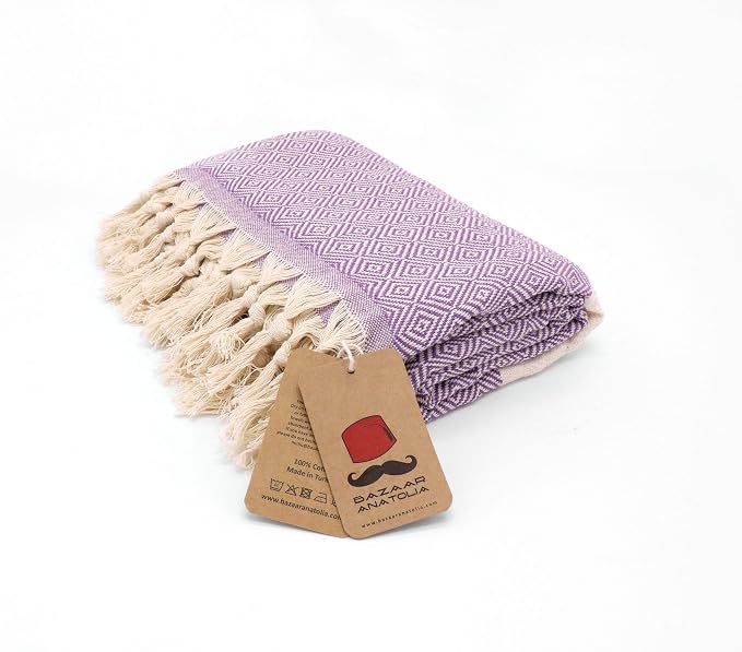 Turkish Beach Towel, 100% Cotton, 71x39 in, Diamond Purple