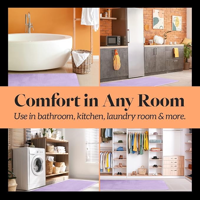 Memory Foam Bath Mat Non Slip Absorbent Super Cozy Velvet Bathroom Rug Carpet (24 inches X 48 inches, Lavender)