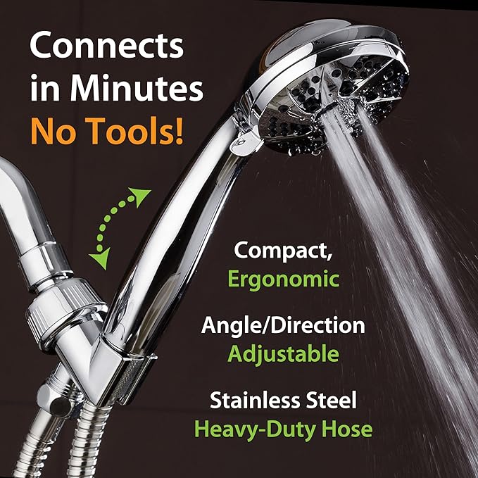AquaDance High Pressure Luxury 6-mode Spiral Ergonomic Handheld Shower Head | Anti-clog Jets, Premium Stainless Steel Hose & Adjustable Bracket for the Ultimate Shower Spa Experience! / All Chrome Finish