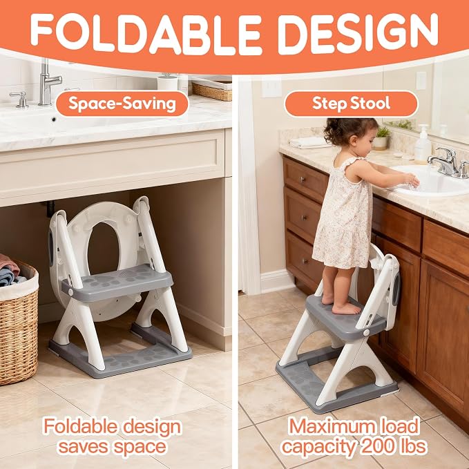 Potty Training Toilet for Toddlers, 2-in-1 Potty Training seat, Anti-Slip | SKYROKU, Fits Round & Elongated Toilets, 6 Heights, Splash Guard, Foldable, Holds 200+ lbs, Step Stool, Dishwasher Cushion