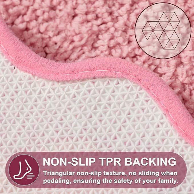 ORTIGIA Small Pink Scalloped Bath Mat, Cute Plush Microfiber Scallop Bathroom Rugs Non Slip Washable Quick Dry Absorbent, Bathmat Carpet for Shower Stall Vanities Kitchen Floor Entrance, 17x24