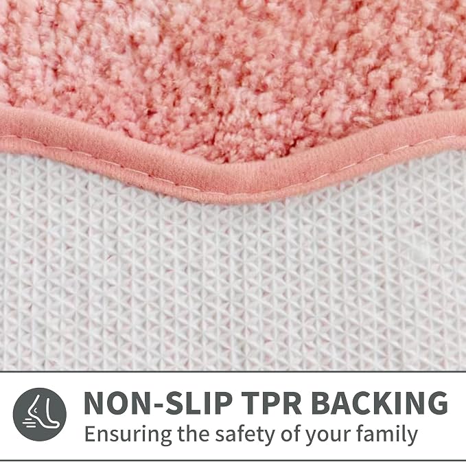 Scalloped Coral Pink Bathroom Rugs Mat,Non Slip Absorbent Quick Dry Bath Mats for Shower Room,Plush Microfiber Bath Rug for Bathroom Floor Washable Carpet for Shower Tub Sink Bedroom,17"x47"