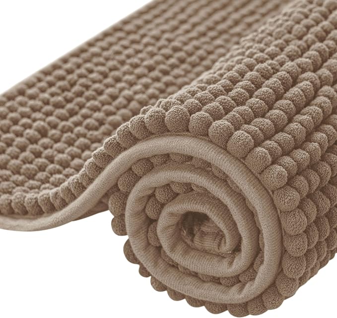 SUBRTEX Bathroom Rugs, 24" x 44" Chenille Bath Rug Soft Short Plush Bath Mat Soft Shower Mat Water Absorbent Shower Mat Quick Dry Machine Washable, Taupe