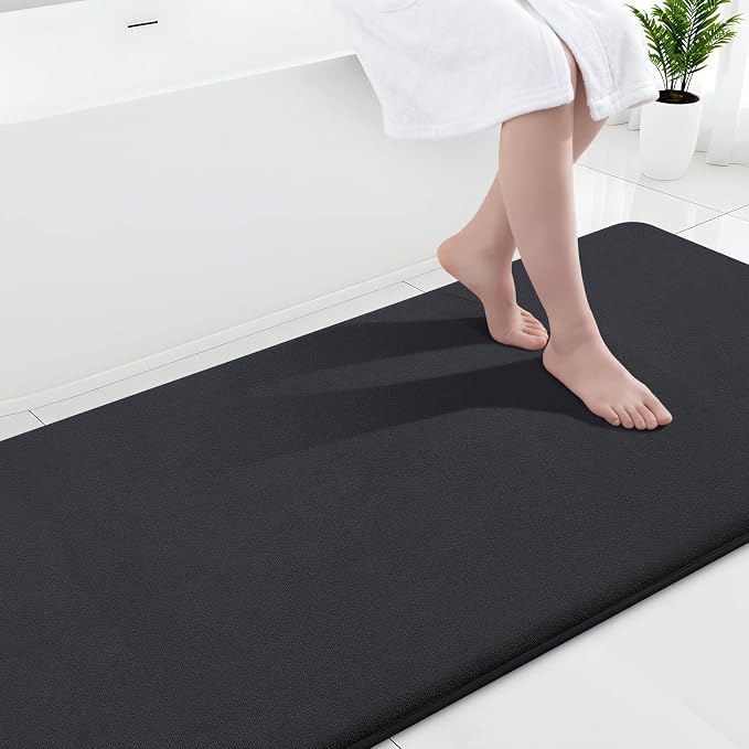 Smiry Memory Foam Bath Mat 70x24, Extra Soft and Absorbent Bathroom Rugs | Black, Quick Dry Machine Washable Non-Slip Bath Mat for Bathroom Floor, Shower and Tub