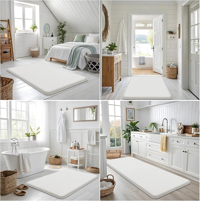 Smiry Memory Foam Bath Mat 30x20, Extra Soft and Absorbent Bathroom Rugs | Ivory White, Quick Dry Machine Washable Non-Slip Bath Mat for Bathroom Floor, Shower and Tub