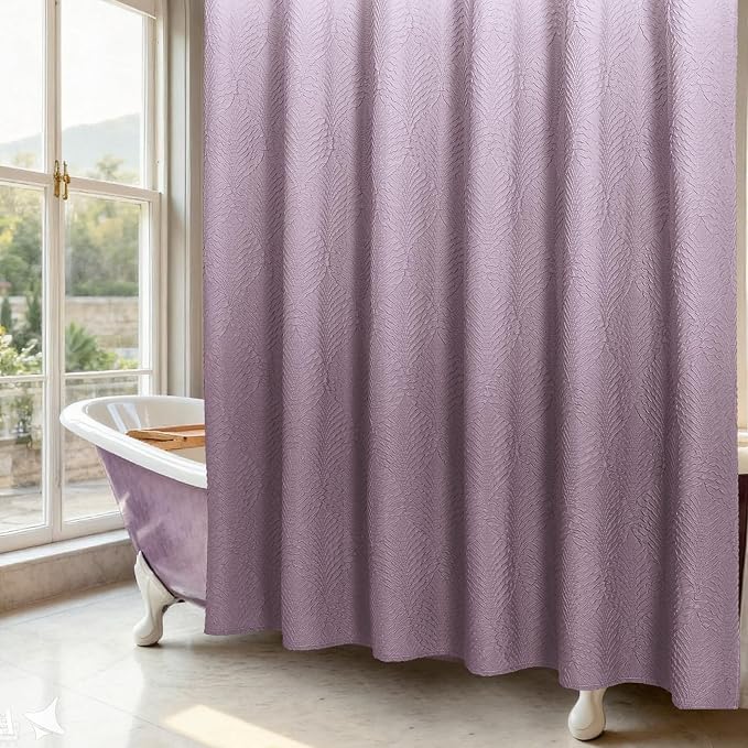 Lavender Shower Curtain for Bathroom, Farmhouse Bath Curtain 72x72 | Lavender Shower Curtain for Bathroom, 3D Leaf Embossed Textured Fabric Shower Curtain, Modern Farmhouse Bathroom Decor,