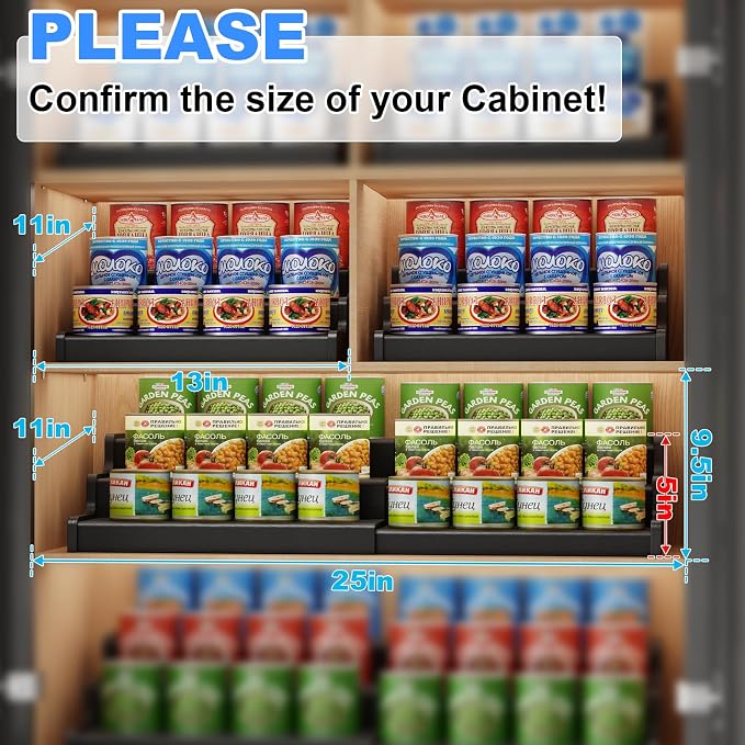 3-Tier Expandable Bamboo Can Organizer for Pantry, Holds 24 Cans, Black | Adjustable Can Storage Rack for Pantry, Can Holder for Kitchen Cabinets, Canned Food Soda Organizer, Black (Patent Pending)