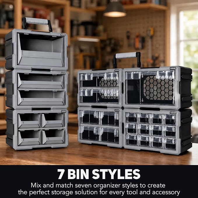 Modular Stackable Storage Organizer, 1 Clear Drawer Unit with Removable Handle, Interlocking Design, Wall-Mount Back Panel for Small Parts Storage