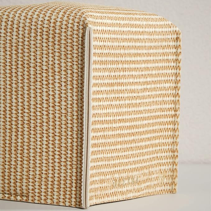 OLETHA Square Tissue Box Cover, Aesthetic Desk Decor, Rattan Embossing | Faux leather tissue box holder for room, home, office; fits Kleenex & Puffs cube boxes; velcro base; easy swap; wipes clean