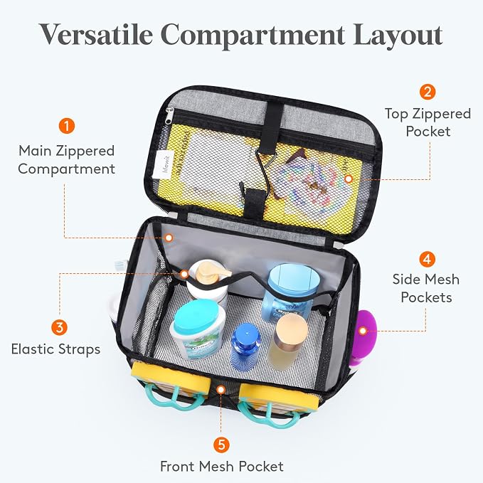 Lifewit Mesh Shower Caddy, Hanging Bathroom Organizer with Slipper pockets | Hanging Hook, Quick Dry, Portable, Toiletry Tote Bag, College Dorm Room Essentials for Beach, Gym, Camping, Travel, Grey