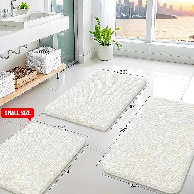 Arotive Bathroom Rugs 59x20, Soft Absorbent Shaggy Chenille Bath Rugs | Ivory, Machine Washable Rubber Backing Bath Mats for Bathroom Floor Tub and Shower Home Decor Accessories