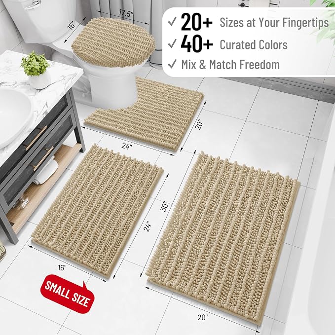 Arotive Bathroom Rugs Mat 47x20, Soft Absorbent Chenille Shaggy Bath Mat | Beige, Machine Wash Dry, Bath Rugs for Bathroom Floor, Tub and Shower, Home Decor Accessories