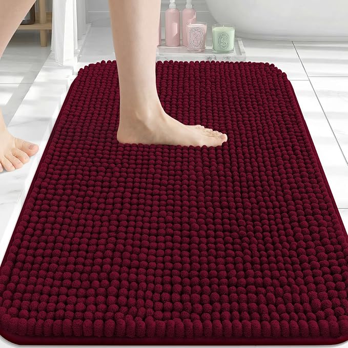 Arotive Chenille Bathroom Rugs 30x20, Soft Absorbent Bath Mat, Burgundy | Rubber Backing, Machine Washable Dry Bath Mats for Bathroom Floor, Tub and Shower, Home Decor Accessories