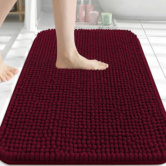 Arotive Chenille Bathroom Rugs 30x20, Soft Absorbent Bath Mat, Burgundy | Rubber Backing, Machine Washable Dry Bath Mats for Bathroom Floor, Tub and Shower, Home Decor Accessories