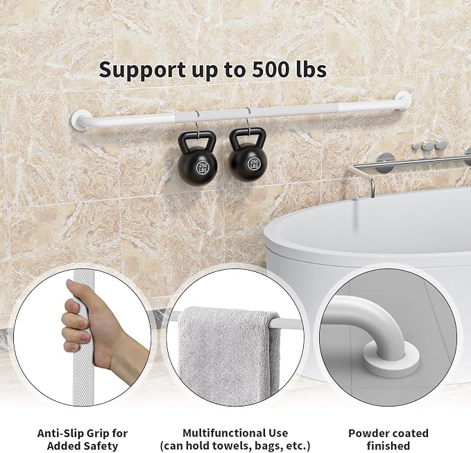48 Inch Oil Rubbed White Shower Grab Bar w/Anti Slip Grip, ZUEXT Stainless Steel Bath Grab Bar,Bathroom Balance Bar, Wall Mount Safety Handrail Support, Handicap Injury Elderly Senior Assist Handle