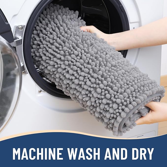 Arotive Toilet Rugs U-Shaped 20x20, Soft Absorbent Chenille Shaggy Bath Mat | Grey, Machine Wash Dry, Bath Rugs for Bathroom Floor, Tub and Shower, Home Decor Accessories