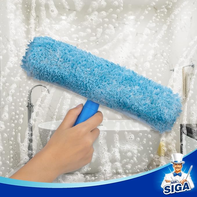 MR.SIGA Professional Window Squeegee & Microfiber Window Scrubber, 10 inch | 2 in 1 squeegee window cleaner tool
