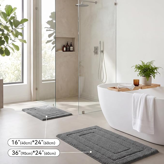 GRANNY SAYS Dark Grey Bathroom Rug 36" x 24", Non-Slip Microfiber Bath Mat | Ultra-soft, durable TPR backing for reliable grip, fast water absorption, machine washable for Vanity, Shower, Tub