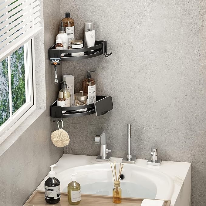 3-Pack Black Triangle Shower Caddy, 3-Tier Corner Shelves, Rustproof Shower Storage Rack, Drill Free Wall Mount Shower Organizer, 40lbs Load Capacity