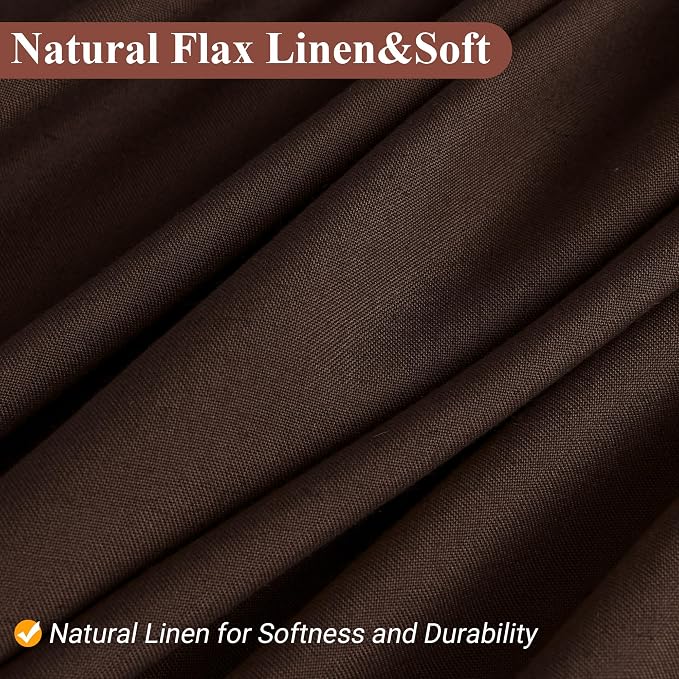 Extra Long Linen Shower Curtain 96 Inch Long for Bathroom Boho Farmhouse Fabric Shower Curtains Set with Hooks Neutral Cloth Modern Cottage Core Waterproof,Coffee Brown