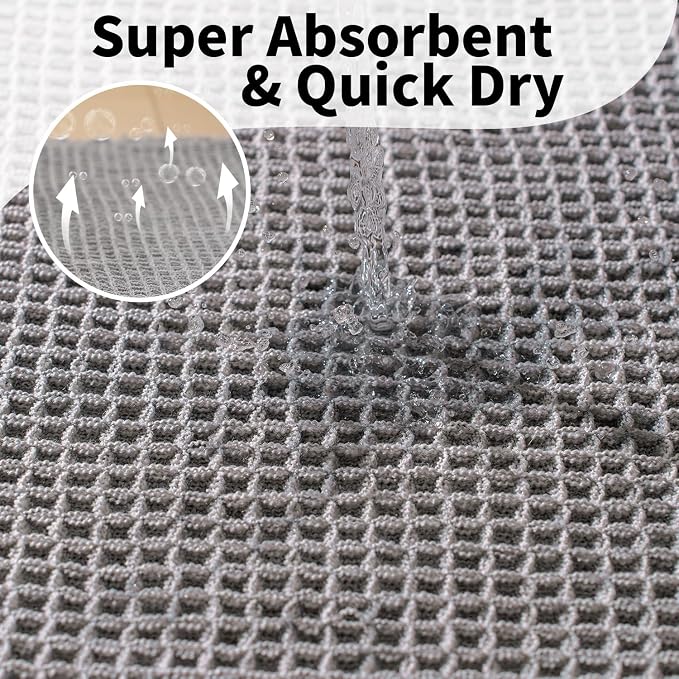 Waffle Bath Mat, Boho Bathroom Rugs Non Slip Washable, 24" x 36" | Super Absorbent Quick Dry Bath Mat, Boho Bathroom Mats, Soft Waffle Weave Farmhouse Bathroom Decor, Light Grey