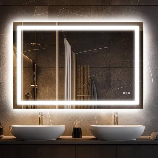 32x48 Inch LED Bathroom Mirror with Lights | Large Lighted Smart Vanity Mirror with Memory Function, Anti-Fog, Backlit + Front Lit, Dimmable 3-Color Temperature