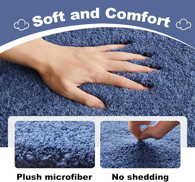 TYUU Large Bathroom Rugs, Ultra Soft Super Absorbent Bath Rugs Non Slip Washable Quick Dry Bath Mat with Rubber Backing for Bathroom Floor, Shower, or Sink, Denim Blue 3' x 4'