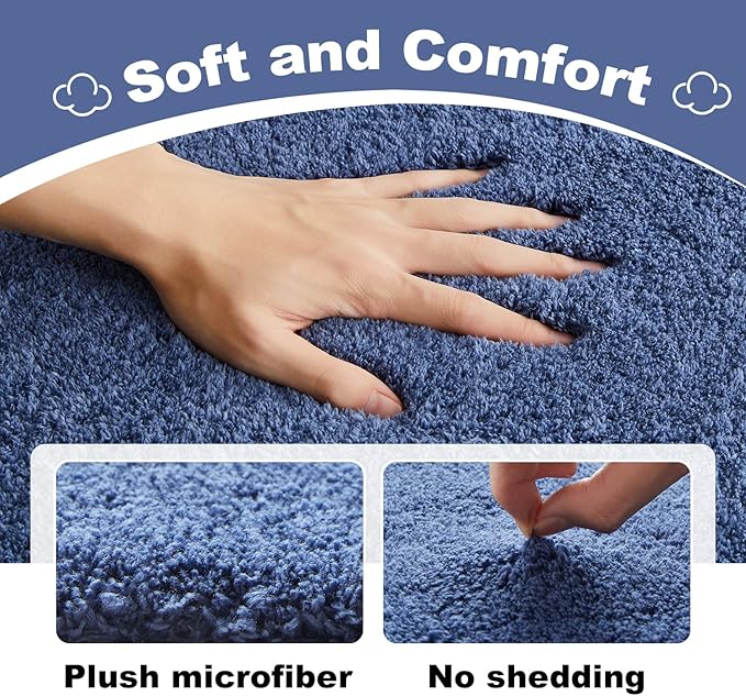 TYUU Toilet Rug, Ultra Soft Toilet Rugs U Shaped Machine Washable Non Slip Absorbent Quick Dry Toilet Mat with Rubber Backing, Denim Blue 20" x 24" U Shape