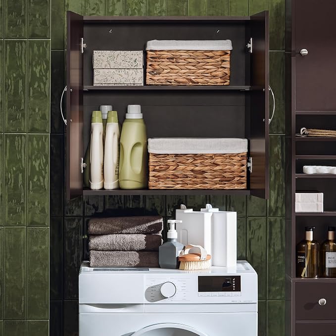 Haotian Wall Cabinet, Bathroom Storage, 23.6 x 11.8 x 23.6 in, MDF, Brown | Floating Wall Storage Cabinet With Adjustable Shelf, Vintage Bathroom Cabinet For Bath & Garage Storage, FRG231-BR