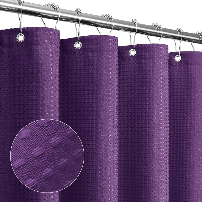 Long Purple Fabric Shower Curtain, 72 x 78 | Tall Cloth-Textured Shower Curtain for Bathroom, Water Repellent, Machine Washable