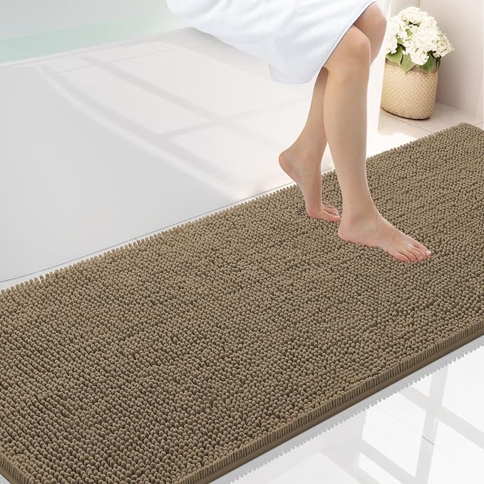 Smiry Bathroom Rugs 70X24, Luxury Chenille Extra Soft Absorbent Bath Mat | Camel, Machine Washable Non-Slip Plush Bath Mats for Bathroom, Tub, Shower, and Floor, Home Decor