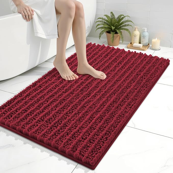 Arotive Bathroom Rugs Mat 36x24, Soft Absorbent Chenille Shaggy Bath Mat | Red, Machine Wash Dry, Bath Rugs for Bathroom Floor, Tub and Shower, Home Decor Accessories