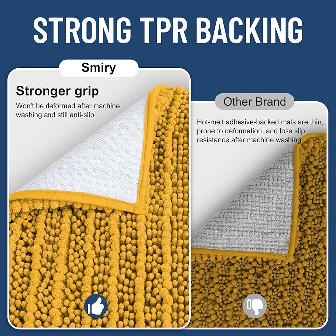 Smiry Bathroom Rugs 34X21, Extra Soft Rubber Backing Chenille Bath Mats | Golden Yellow Machine Washable Non Slip Quick Dry Bath Mats for Bathroom Floor, Tub, Shower, Home Decor Accessories