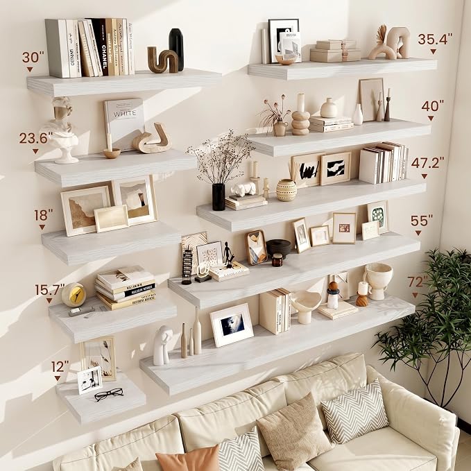 Vivelove Floating Shelves for Wall 18x12” Set of 2, White Birch | Easy Install With Hardware, 2" Thick, Invisible Brackets, Wall Mounted, No Sagging, For Any Room