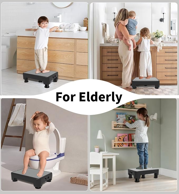 5-Level Adjustable Step Stool, 700 LBS Capacity Safety Bed Step for Seniors, Exercise Setp Platform, Portable Stair Assist for Elderly, Wide Step up for Kitchen, Car, Bedside & Shower, Grey