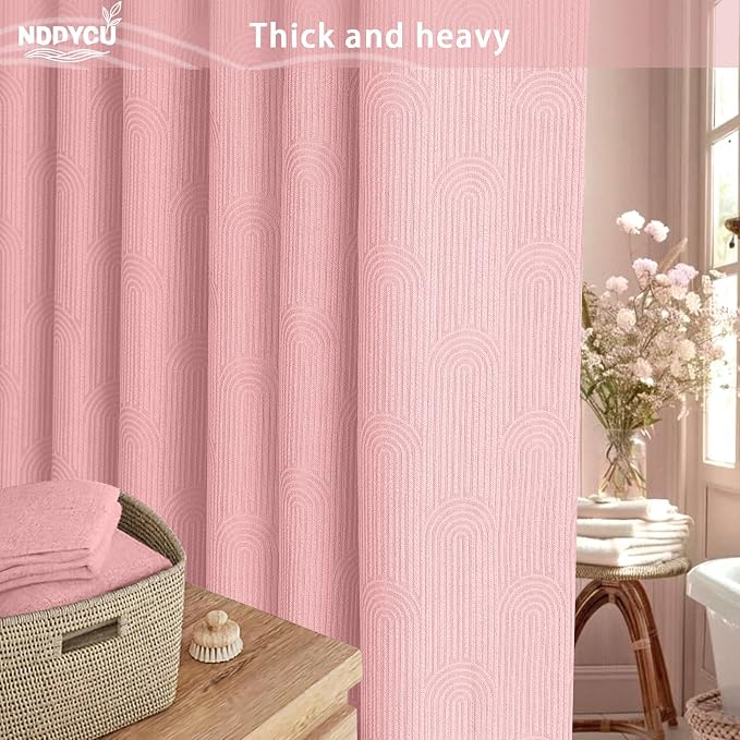 Light Pink Boho Cotton Shower Curtain Arch,72" W x 72" L | Minimalist Shower Curtain for Bathroom