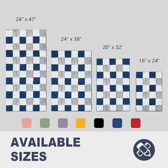 CozeCube Navy Blue Checkered Bath Mat 32"x20" Non Slip Washable Rug | For Bathroom Non Slip, Fluffy Absorbent Microfiber Bath Mats Machine Wash, Stylish Cute Aesthetic Bathroom Rugs