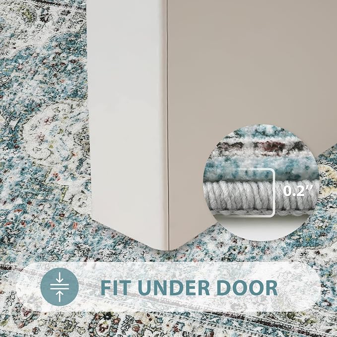 Uphome Bathroom Rugs Runner, Distressed Farmhouse Boho Blue Bath Mat, Non Slip Washable Long Bath Rugs, Vintage Traditonal Soft Velvet Bathroom Runner for Bathtub Sink Shower, 20x60 inch