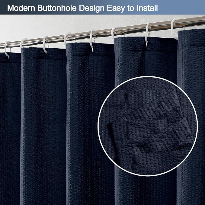 Navy Blue Stall Shower Curtain for Bathroom, 3D Embossed Textured Fabric Small Shower Curtain for Narrow Stall Size, Machine Washable Water Resistance, Hotel Style, 36" W x 72" L, Navy Blue