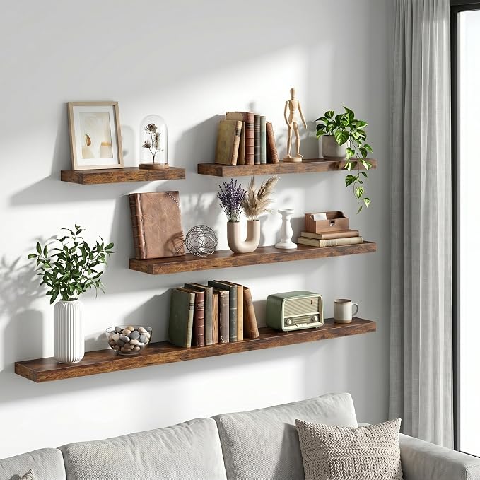 Vivelove 40 Inch Floating Shelves Wall Mounted for Display, 6.5 Deep Duty Shelves with Invisible Brackets for Living Room,Bedroom,Kitchen, Bathroom Storage & Decor,40" Wx6.5 Dx1.4 H - Rustic Brown