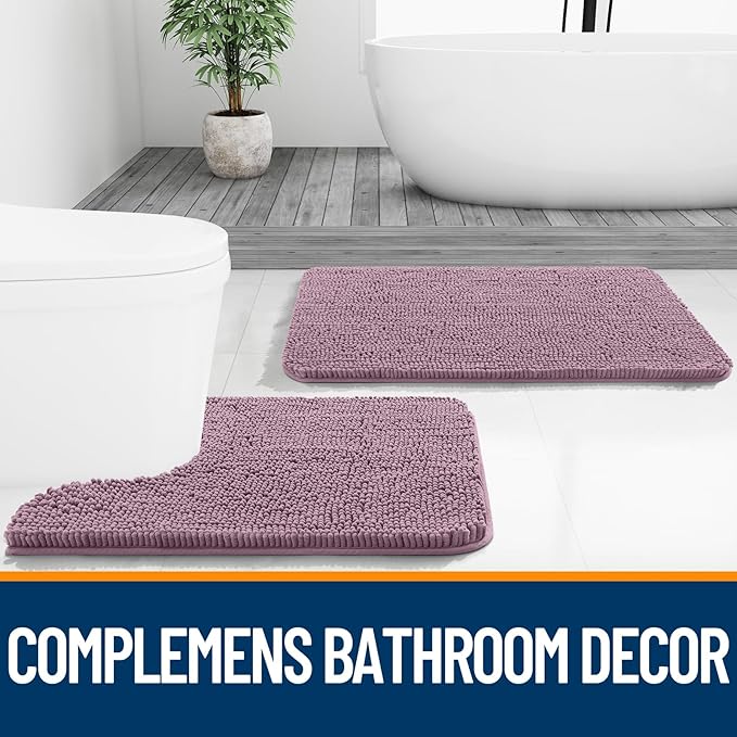 OLANLY Bathroom Runner Rugs 44x24, Extra Soft Absorbent Chenille Bath Rugs | Deep Plum, Quick-Drying Rubber Backing, Washable Long Bath Mat for Bathroom Floor, Tub and Shower, Home Decor Accessories
