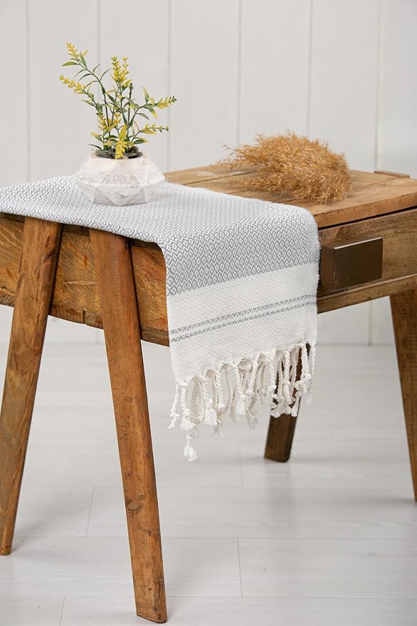 Evelynen Turkish Hand Towels for Bathroom & Kitchen Towels Decorative Set of 2 | Boho Farmhouse Hand Towels with Hanging Loops for Face, Dish, Kitchen & Bath | (16" x 32" - Grey)