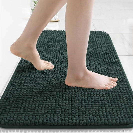 Arotive Chenille Bathroom Rugs 34x21, Soft Absorbent Bath Mat, Dark Green | Rubber Backing, Machine Washable Dry Bath Mats for Bathroom Floor, Tub and Shower, Home Decor Accessories